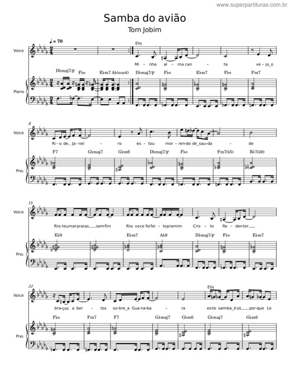 Partitura da música Samba Do Avião – Tom Jobim