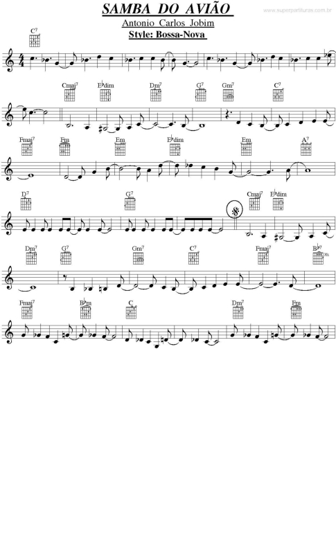 Partitura da música Samba do avião