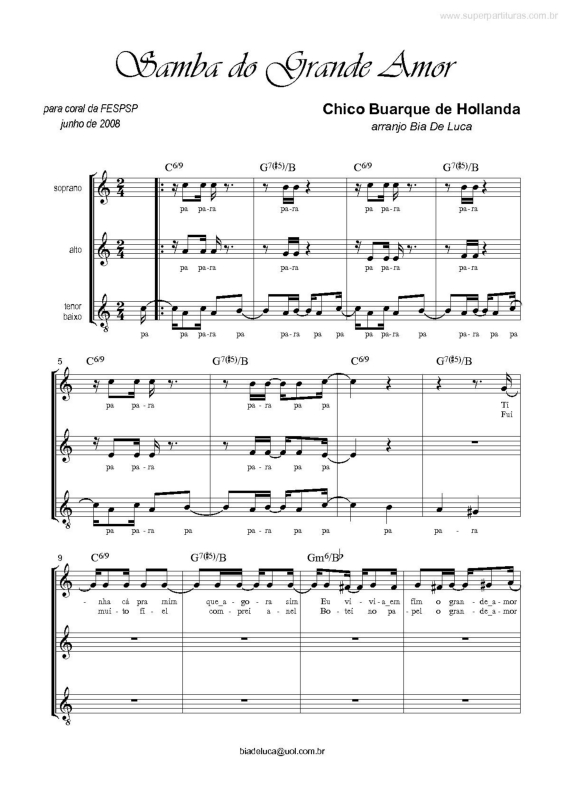 Partitura da música Samba do Grande Amor