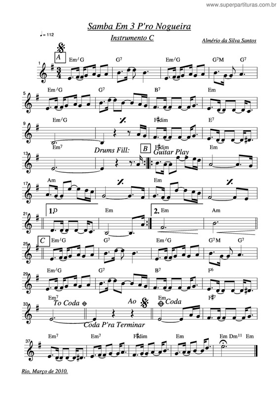 Partitura da música Samba Em 3 Pro Nogueira