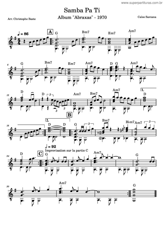 Partitura da música Samba Pa` Ti – Carlos Santana – Guitare Solo