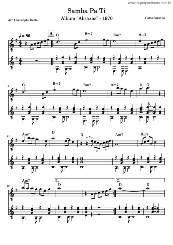 Partitura da música Samba Pa` Ti – Carlos Santana –
