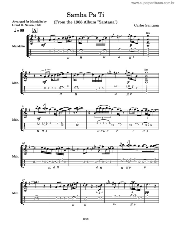 Partitura da música Samba Pa Ti – Santana For Mandolin