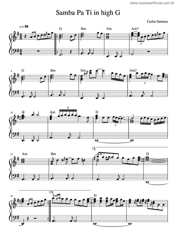 Partitura da música Samba Pa Ti In High G