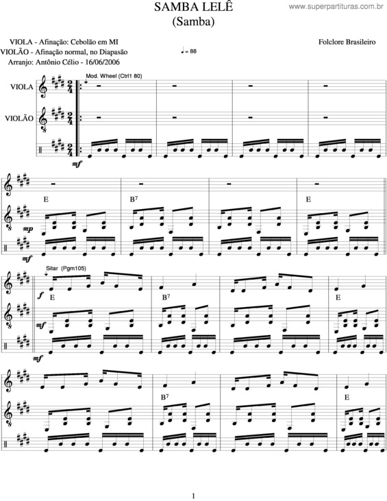 Partitura da música Sambalelê v.2