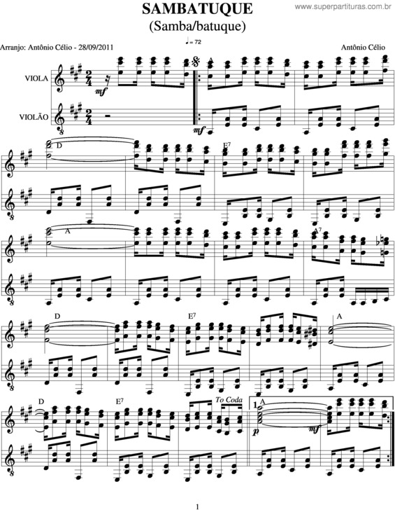 Partitura da música Sambatuque