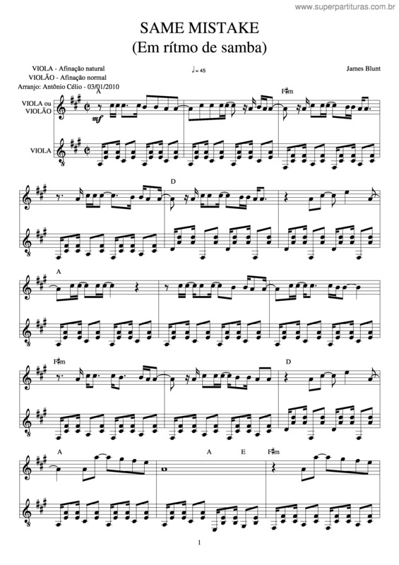 Partitura da música Same Mistake v.2