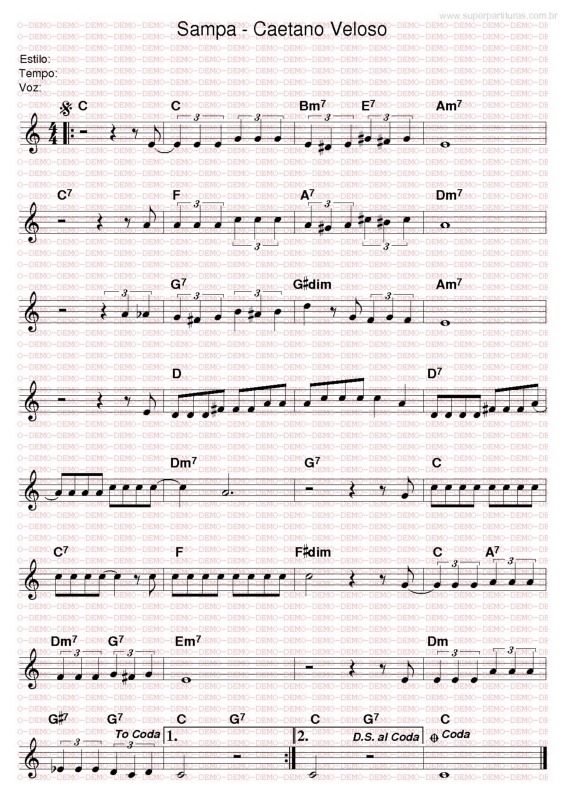 Partitura da música Sampa v.2