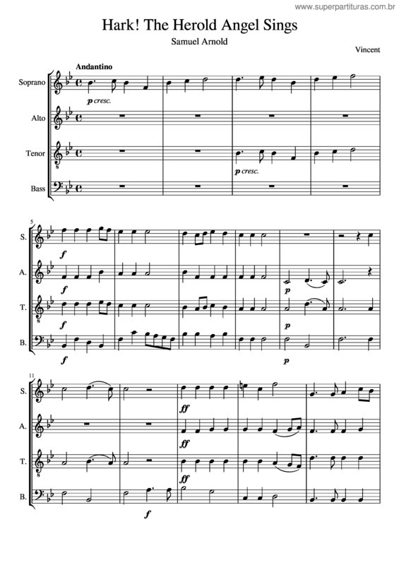 Partitura da música Samuel Arnold – Hark! The Herold Angel Sings