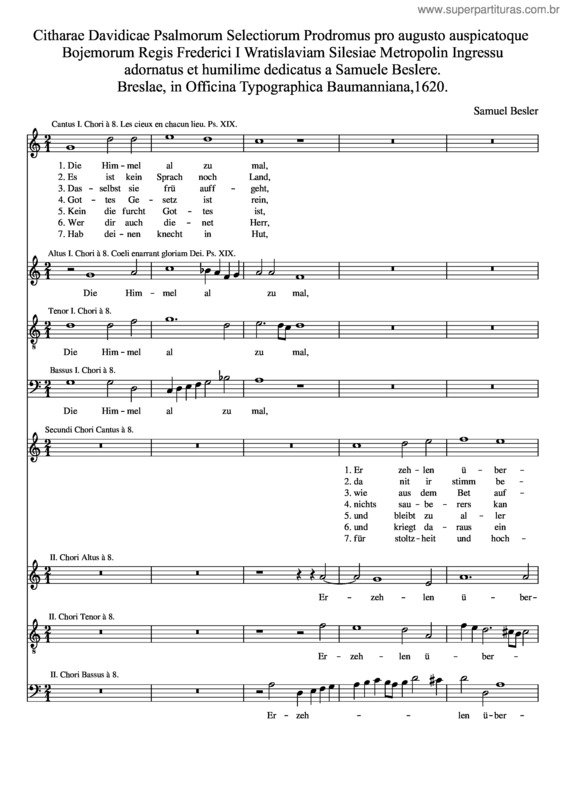 Partitura da música Samuel Besler Citharae Davidicae 1620 Ps Xix