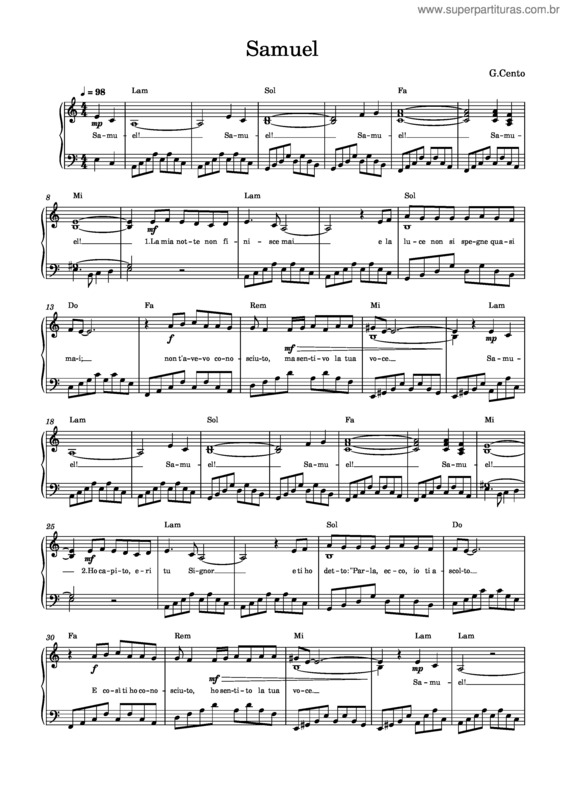 Partitura da música Samuel