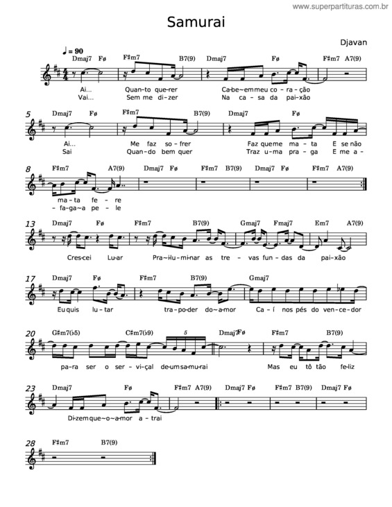 Partitura da música Samurai – Djavan v.2