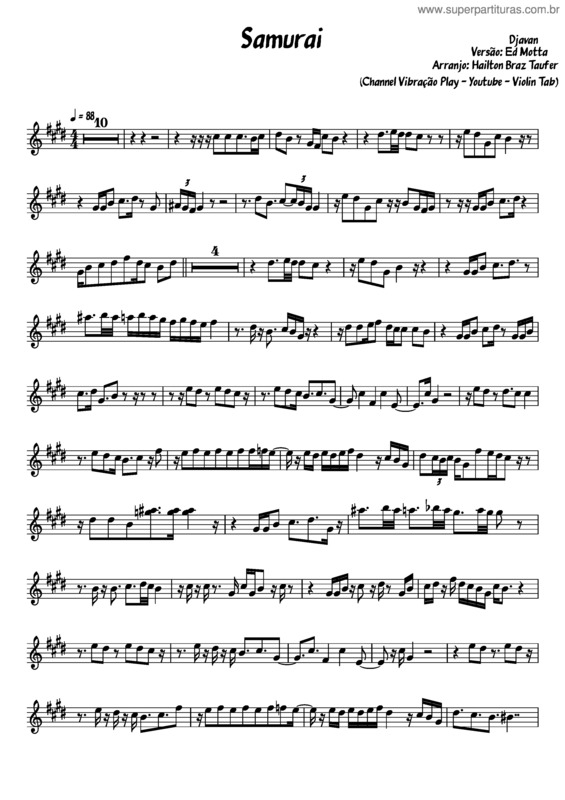 Partitura da música Samurai – Djavan