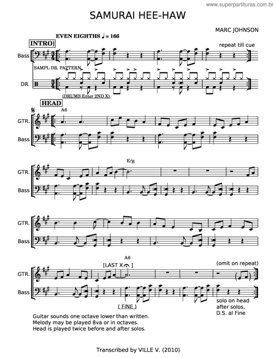 Partitura da música Samurai Hee–Haw – Marc Johnson