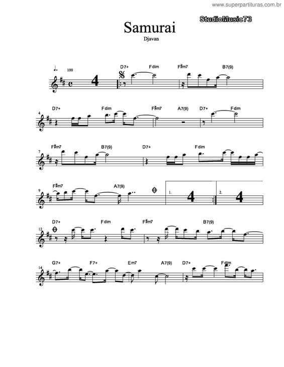 Partitura da música Samurai v.2