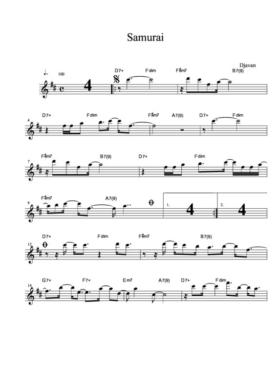 Partitura da música Samurai v.3