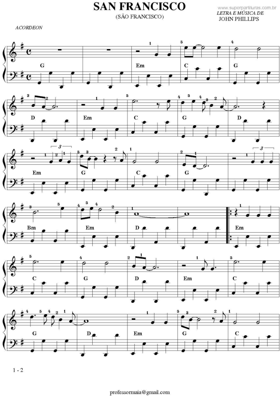 Partitura da música San Francisco