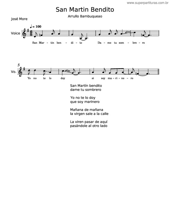 Partitura da música San Martín Bendito – José More