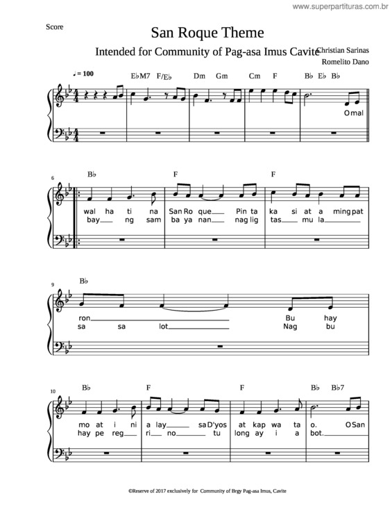 Partitura da música San Roque Theme