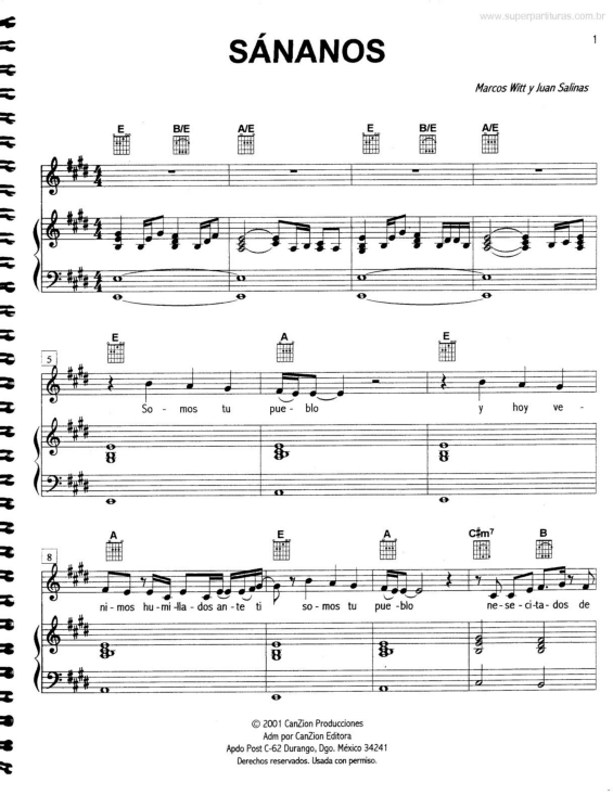 Partitura da música Sánanos