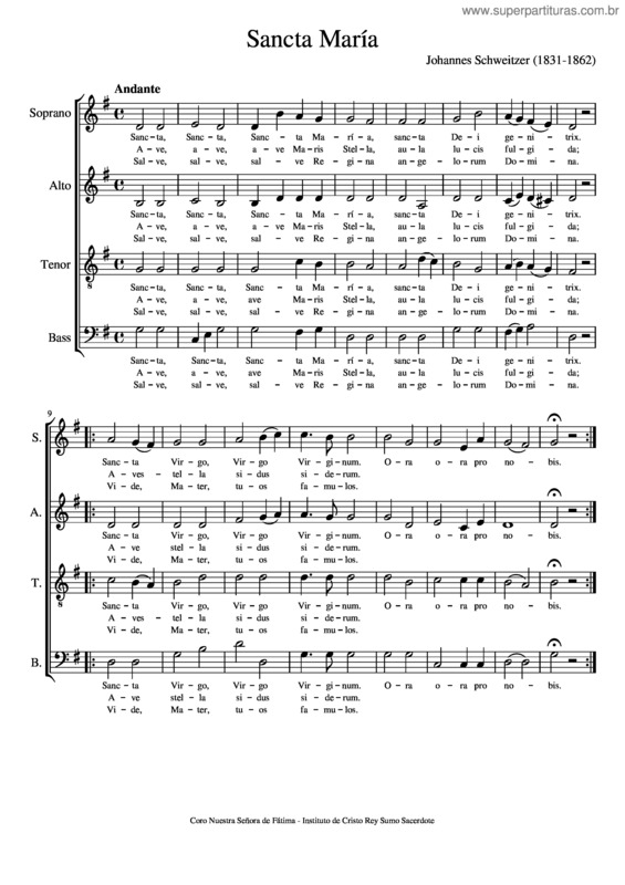 Partitura da música Sancta María – Schweitzer