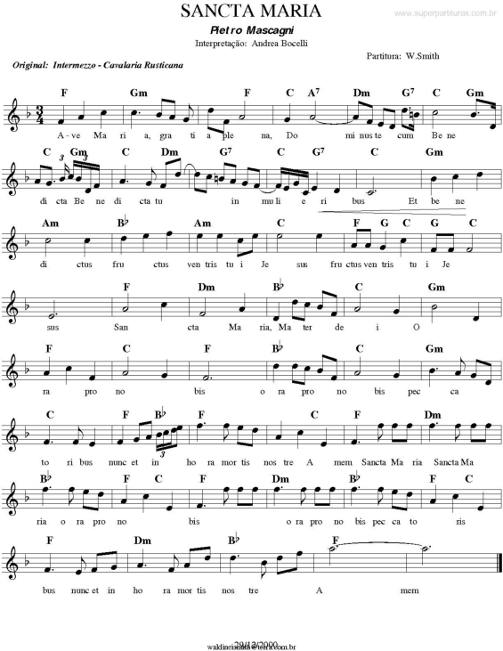 Partitura da música Sancta Maria