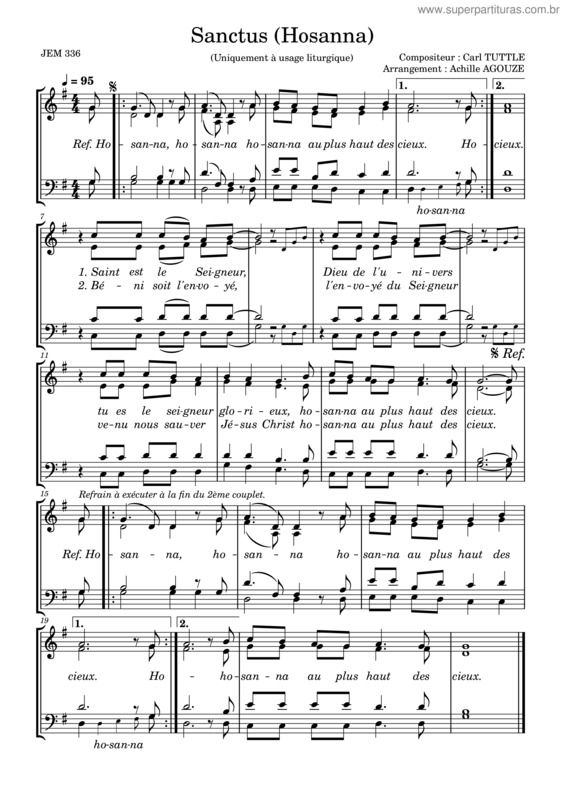 Partitura da música Sanctus Hosanna – Agouzekossi