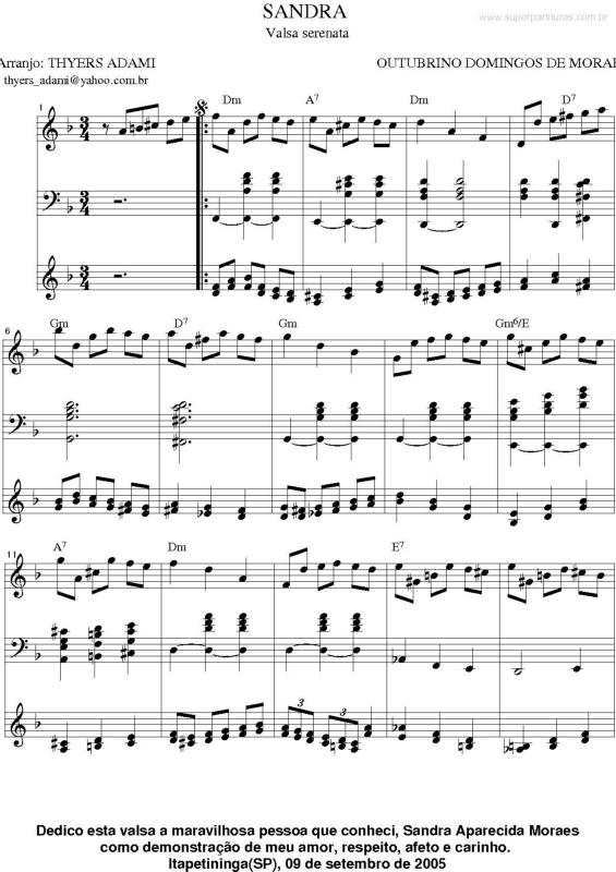 Partitura da música Sandra v.2