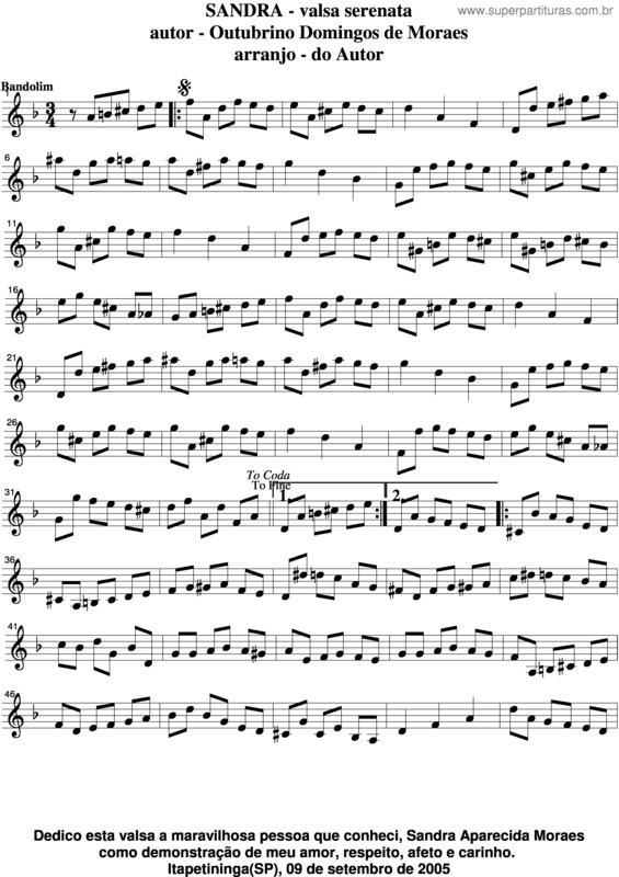 Partitura da música Sandra v.4