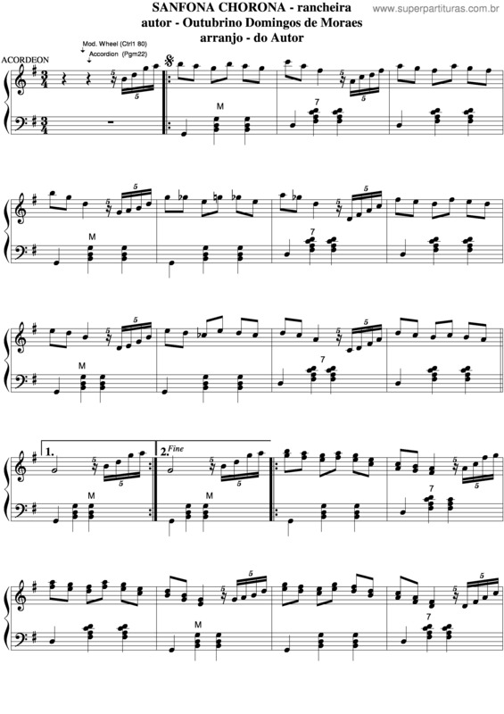 Partitura da música Sanfona Chorona v.2