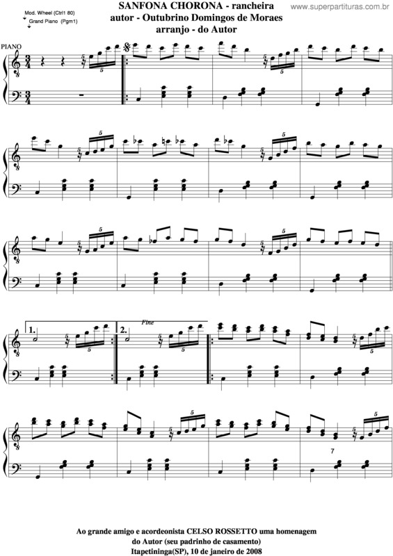Partitura da música Sanfona Chorona v.3