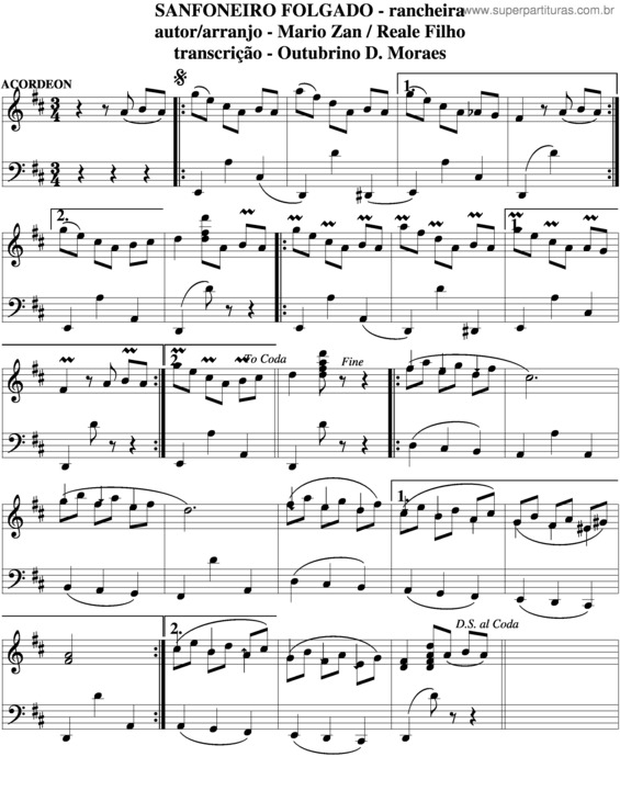 Partitura da música Sanfoneiro Folgado v.2