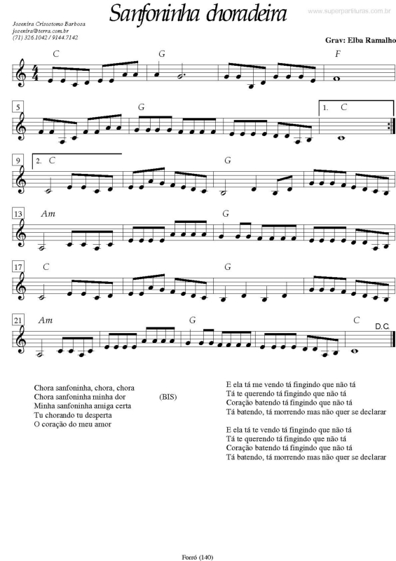 Partitura da música Sanfoninha Choradeira
