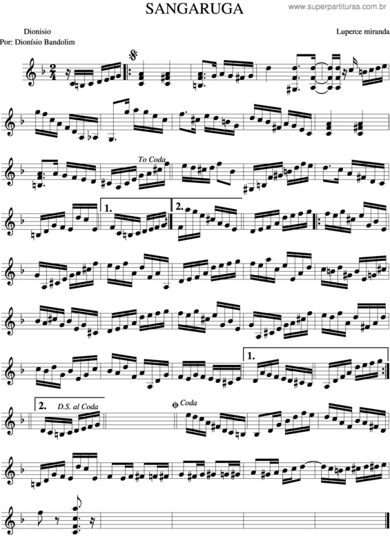 Partitura da música Sangaruga