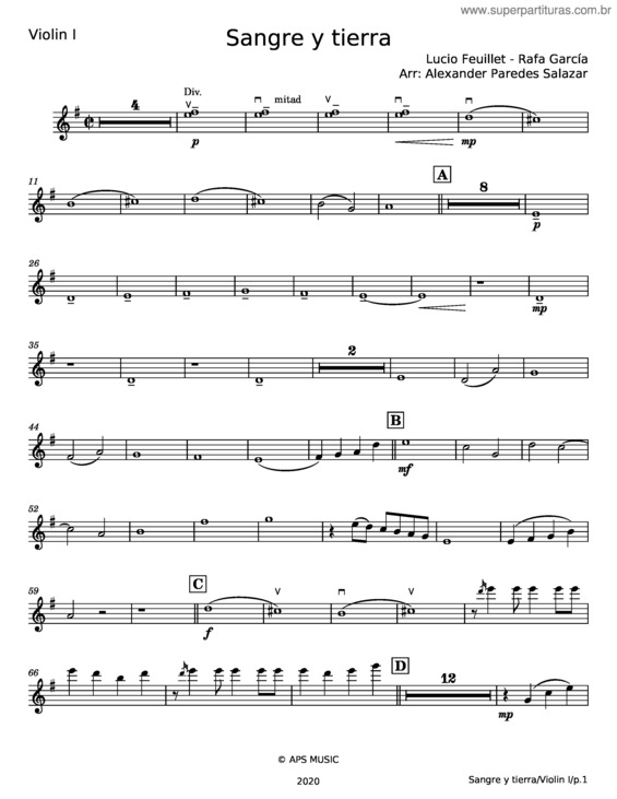 Partitura da música Sangre Y Tierra – Lucio Feuillet;Rafa García