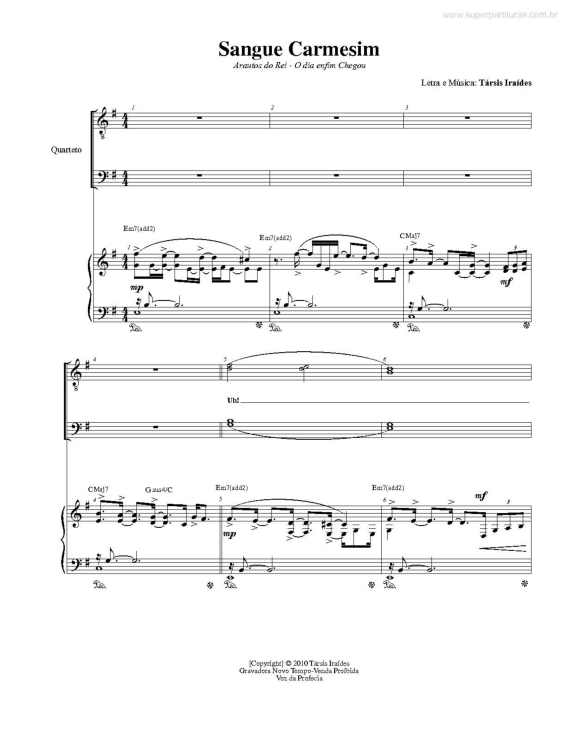 Partitura da música Sangue Carmesim