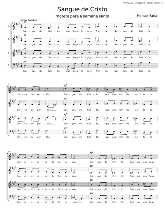 Partitura da música Sangue De Cristo – Manuel Faria