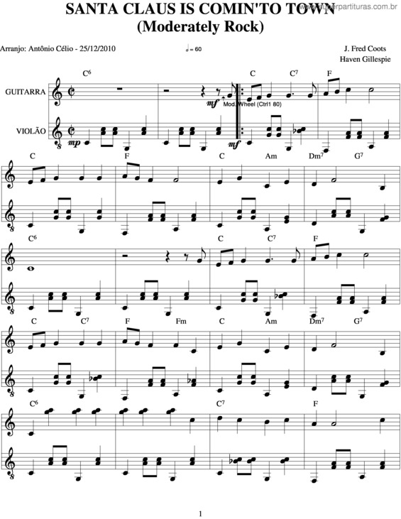 Partitura da música Santa Claus Is Comin`To Town