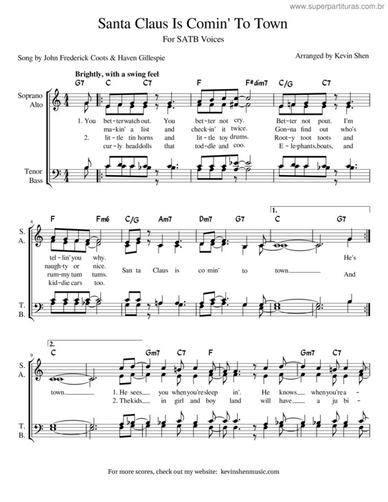 Partitura da música Santa Claus Is Coming To Town – Misc Traditional