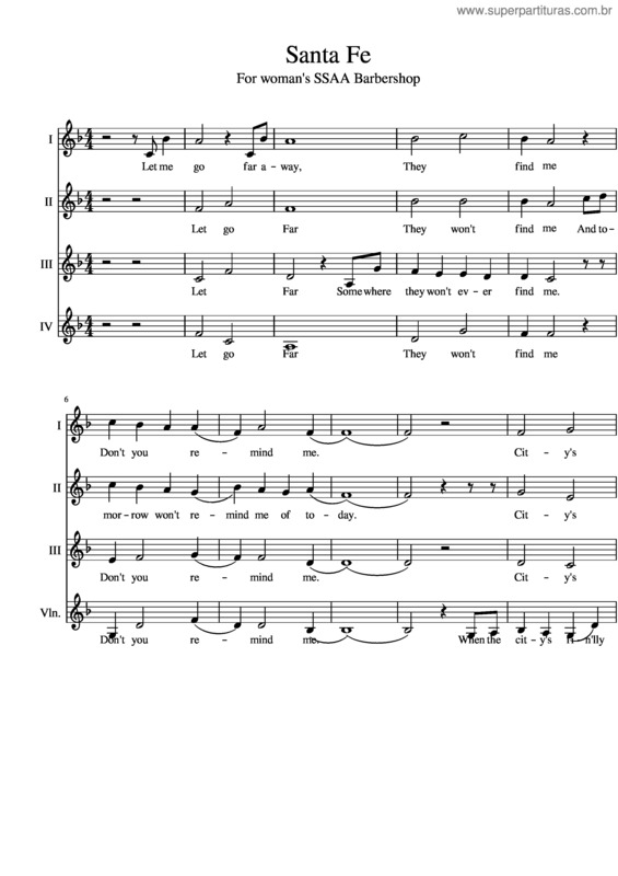 Partitura da música Santa Fe 1