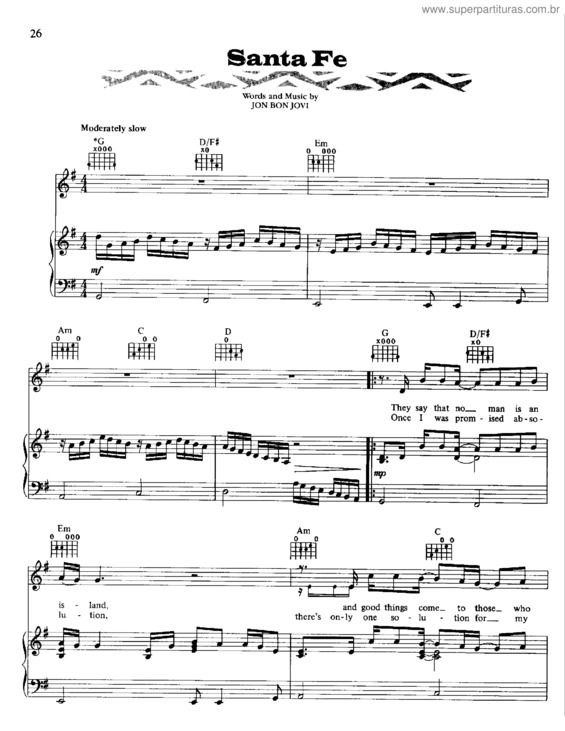 Partitura da música Santa Fe