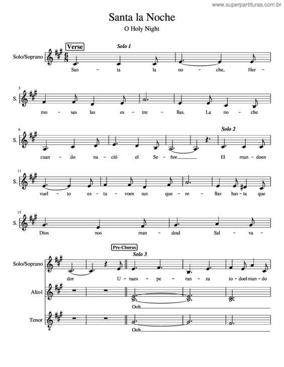 Partitura da música Santa La Noche – Alinavanessar