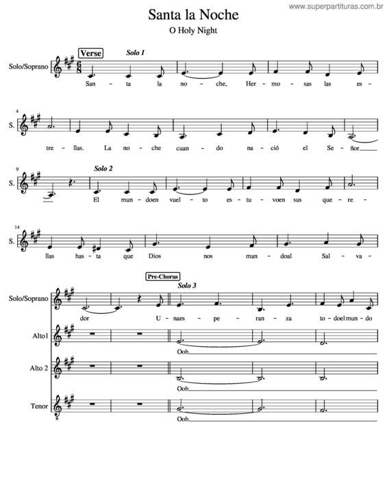 Partitura da música Santa La Noche – Dividida Alto 1 Y 2 – Alinavanessar