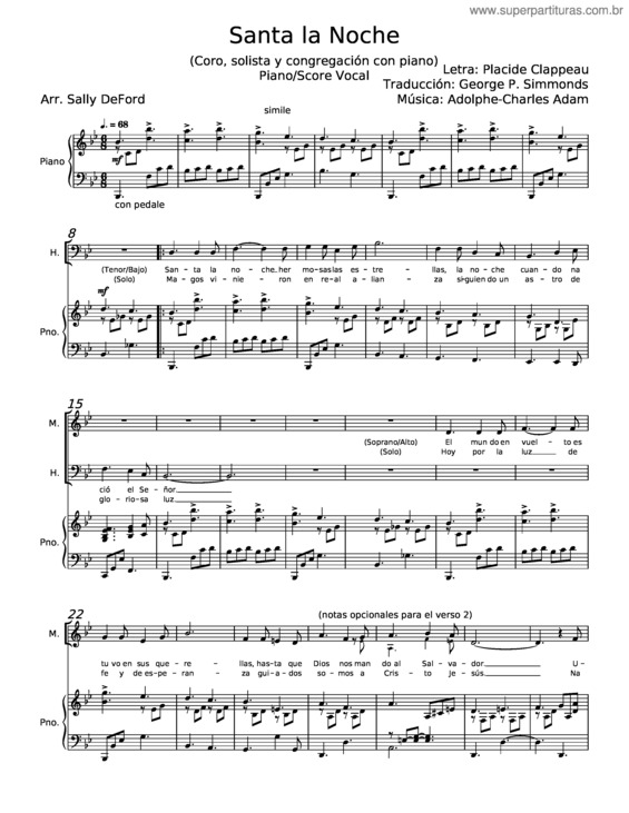 Partitura da música Santa La Noche – Placide Clappeau;Adolphe–Charles Adam;George P. Simmonds