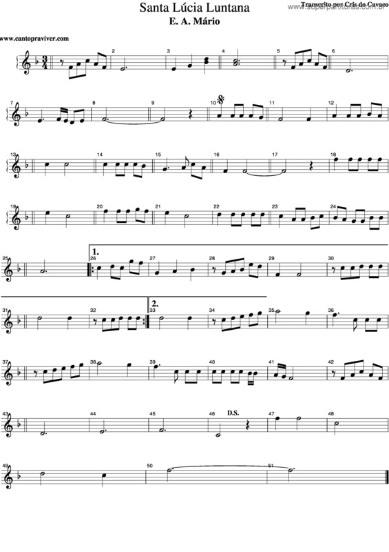 Partitura da música Santa Lúcia Luntana v.2