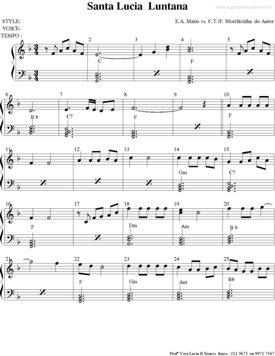 Partitura da música Santa Lucia Luntana