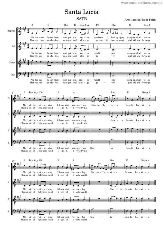 Partitura da música Santa Lucia Satb