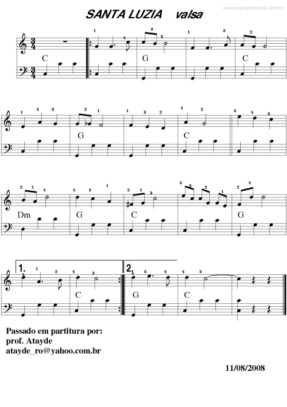 Partitura da música Santa Luzia