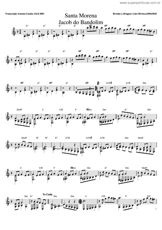 Partitura da música Santa Morena v.2