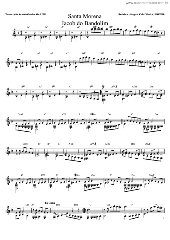 Partitura da música Santa Morena v.2